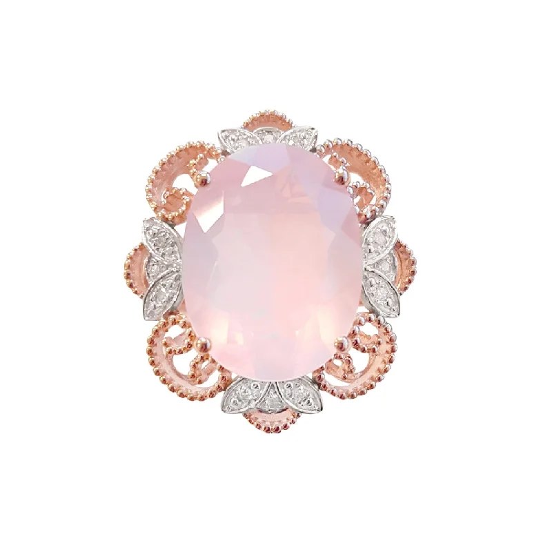 fashionable layered necklaces for women -9ct Rose Gold Diamond Set Rose Quartz Ring