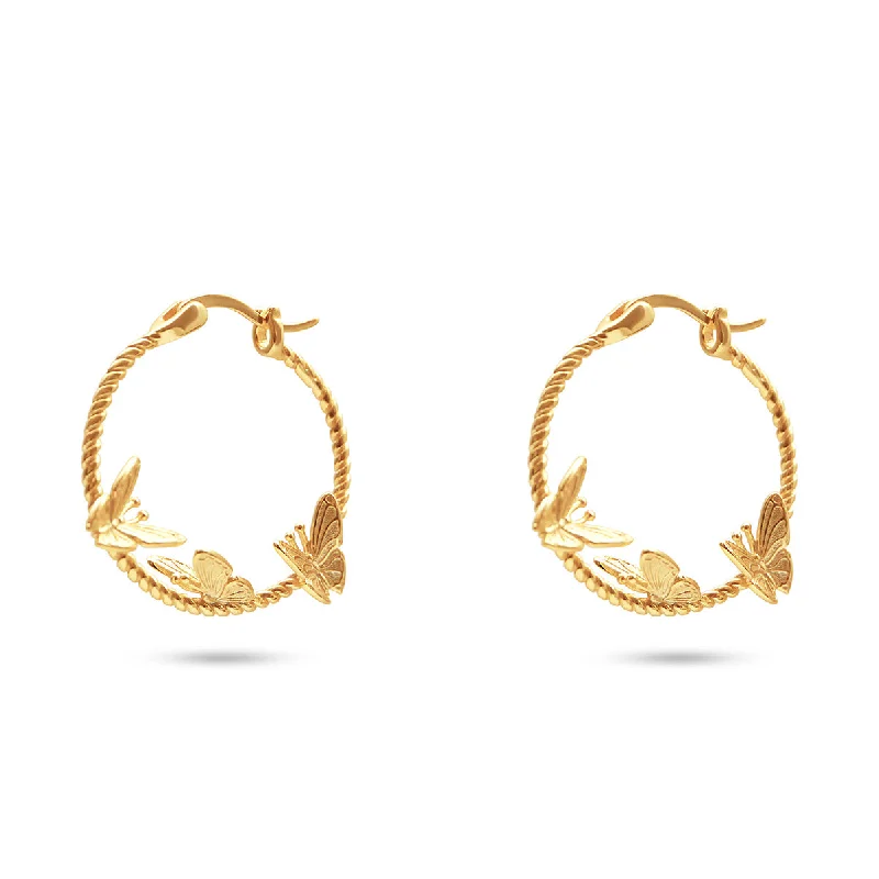 silver hoop earrings for weddings -THE THREE BUTTERFLY HOOP EARRINGS