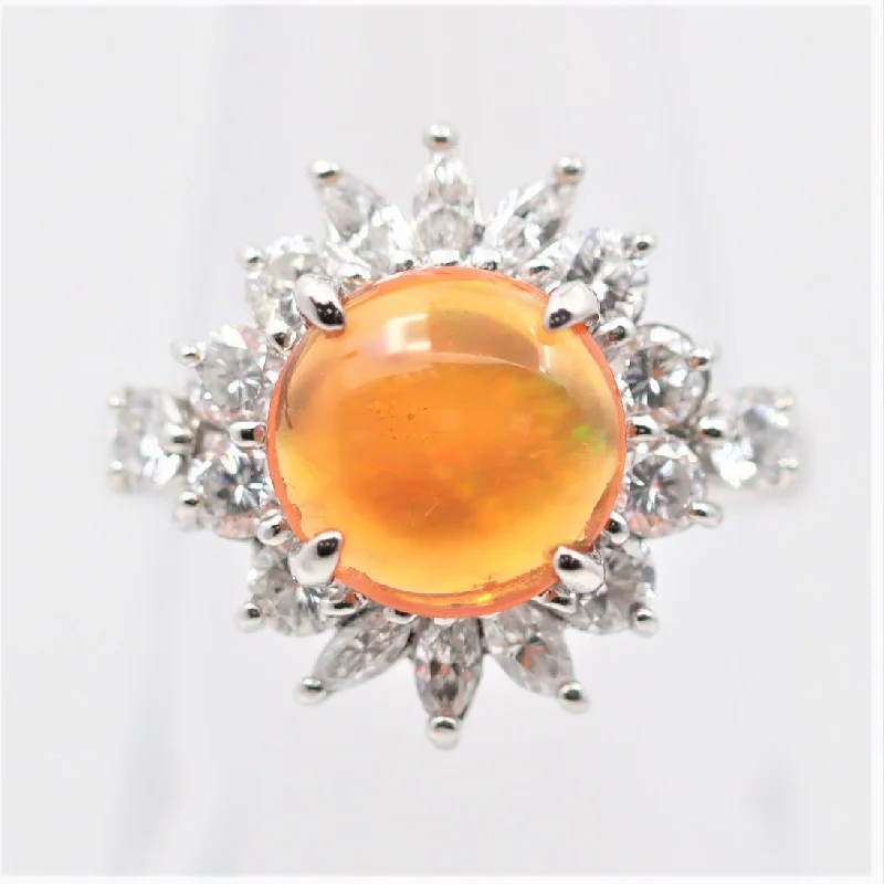 eternity diamond engagement rings -Mexican Fire Opal Diamond Platinum Ring