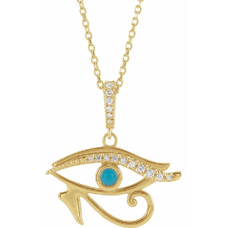 designer necklaces for women -14k Yellow Gold, Turquoise & Diamond Eye of Horus Necklace, 16-18 Inch