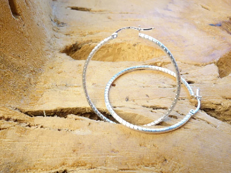 geometric earrings for women -40cm Diamond Cut Solid Silver  HOOP Earrings