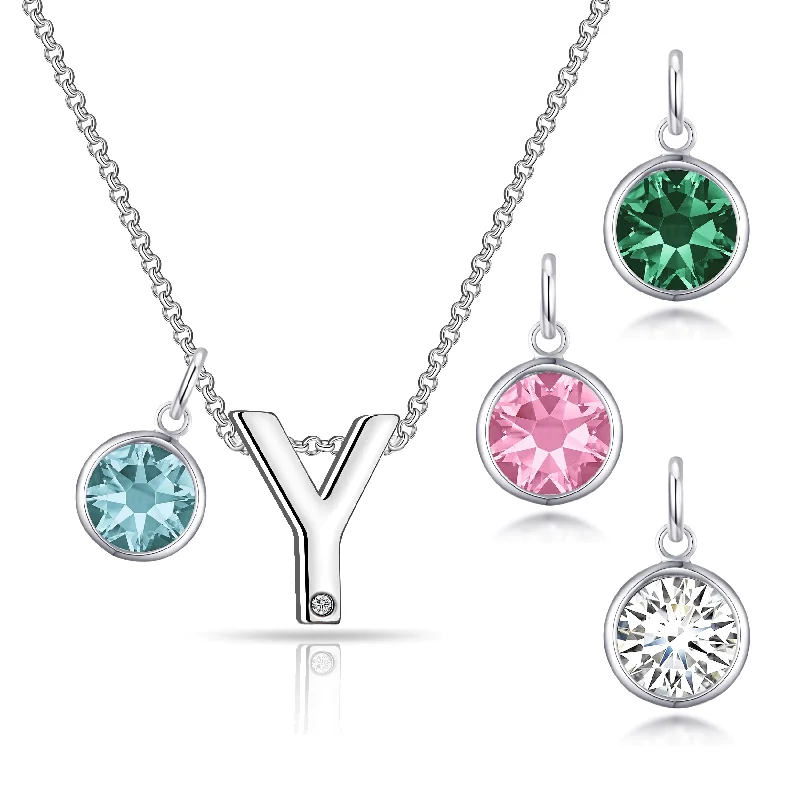 wedding necklace sets for women -Initial Y Necklace with Birthstone Charm Created with Zircondia® Crystals