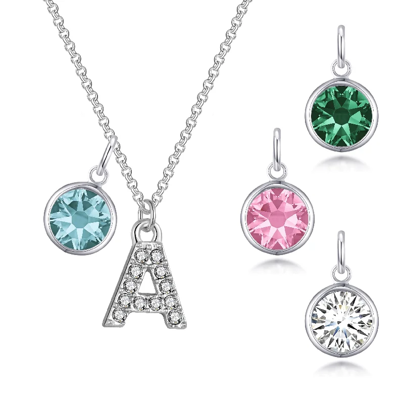 fashion pendant necklaces for women -Pave Initial A Necklace with Birthstone Charm Created with Zircondia® Crystals