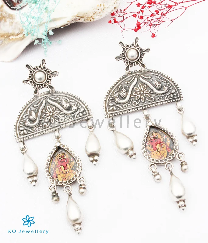 diamond earrings for women -The Dvijapriya Silver Ganesha Earrings