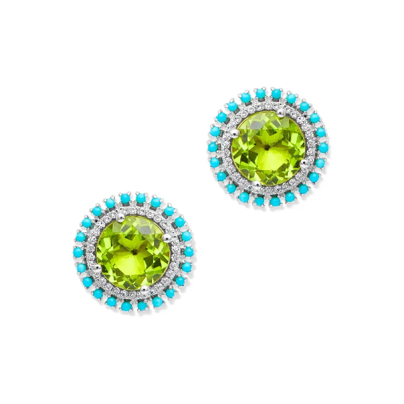 bold earrings for women -14KT White Gold Peridot Turquoise Diamond Kai Stud Earrings