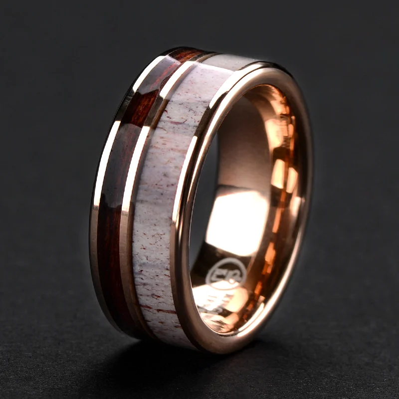 heirloom-style engagement rings -Tungsten Meteorite Ring for Men | Gold Plated Wedding Band | 8mm