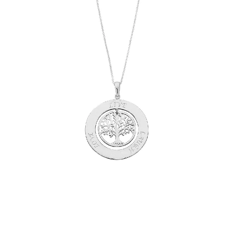 stylish necklaces for women -Sterling Silver 'Live, Love, Laugh' Tree of Life Necklace