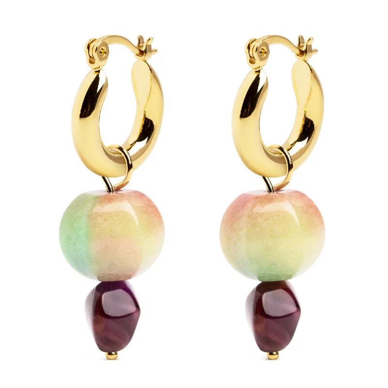 pearl earrings for women -Tourmaline Syra Charm Gold Hoop Earrings