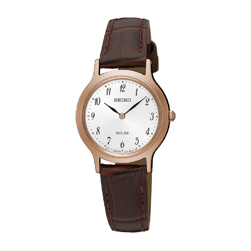 Seiko Ladies Solar Brown Leather Watch Model SUP372P