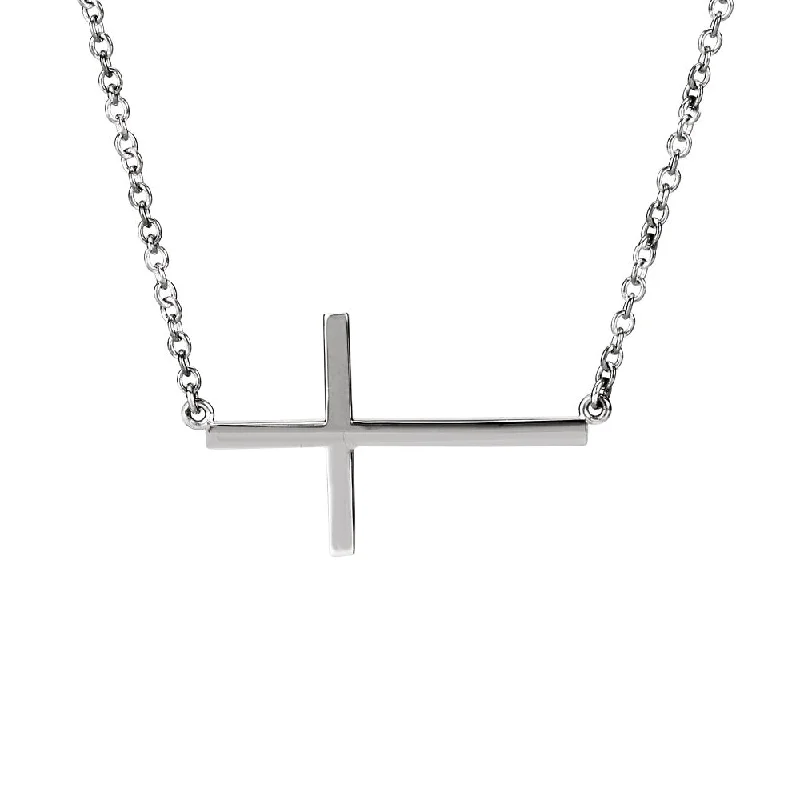 personalized gemstone necklaces for women -28mm Polished Sideways Cross Adjustable 14k White Gold Necklace