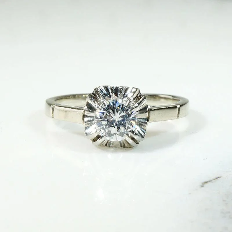 cushion-cut engagement rings for brides -Striking Art Moderne Diamond Solitaire Ring