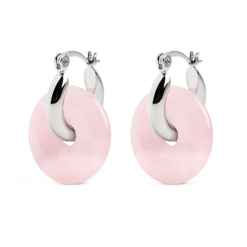 gold hoop earrings for women -Bella Rose Quartz Hoop Earrings