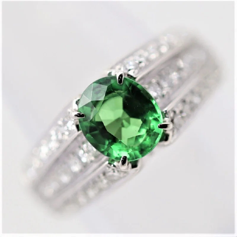 large diamond engagement rings for women -Tsavorite Garnet Diamond Platinum Ring