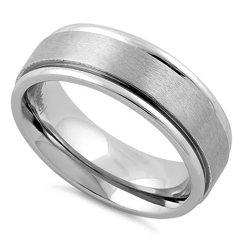 vintage engagement rings for women -Stainless Steel Satin Finish Wedding Band Ring