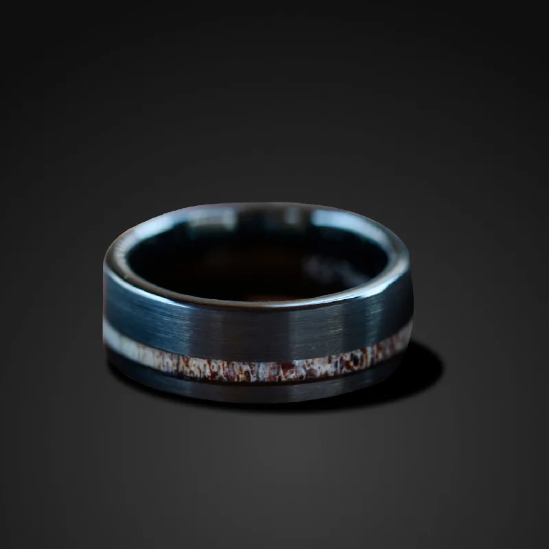 unique wedding engagement rings for women -Black Tungsten Deer Antler Ring - Unisex Wedding Band Hunter Ring