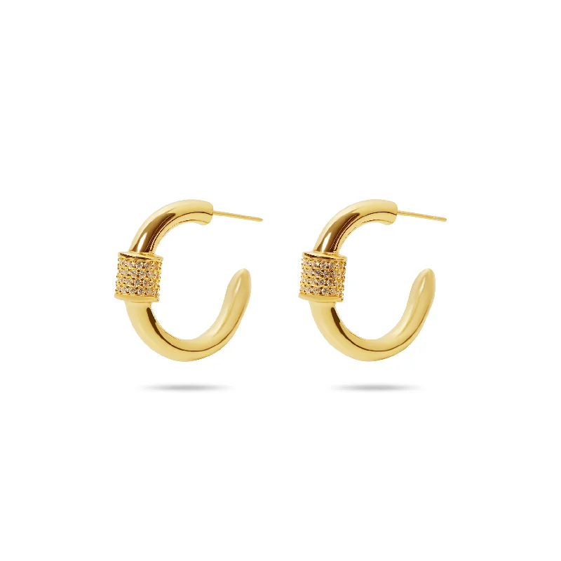 heart-shaped earrings for women -THE THICK PAVE' BAR HOOP EARRINGS