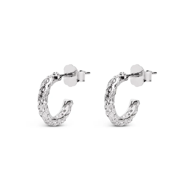 floral earrings for women -Croco Silver Hoop Earrings