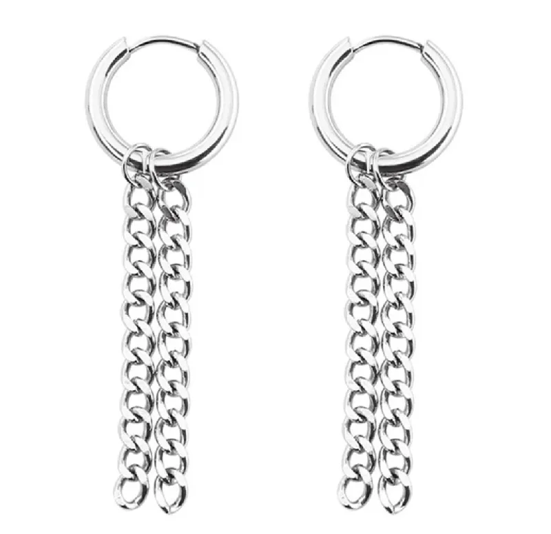 elegant earrings for women -Stainless Steel Chain Dangled Hoop Earrings