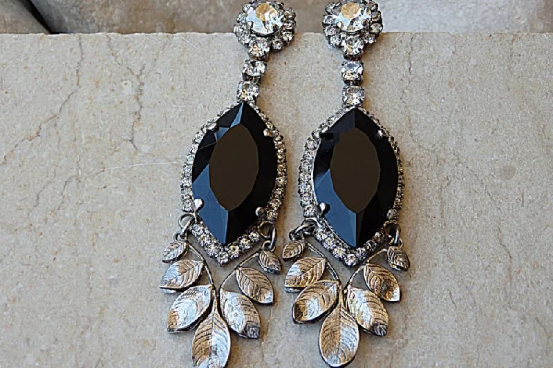 sparkly earrings for women -Silver Black Earrings