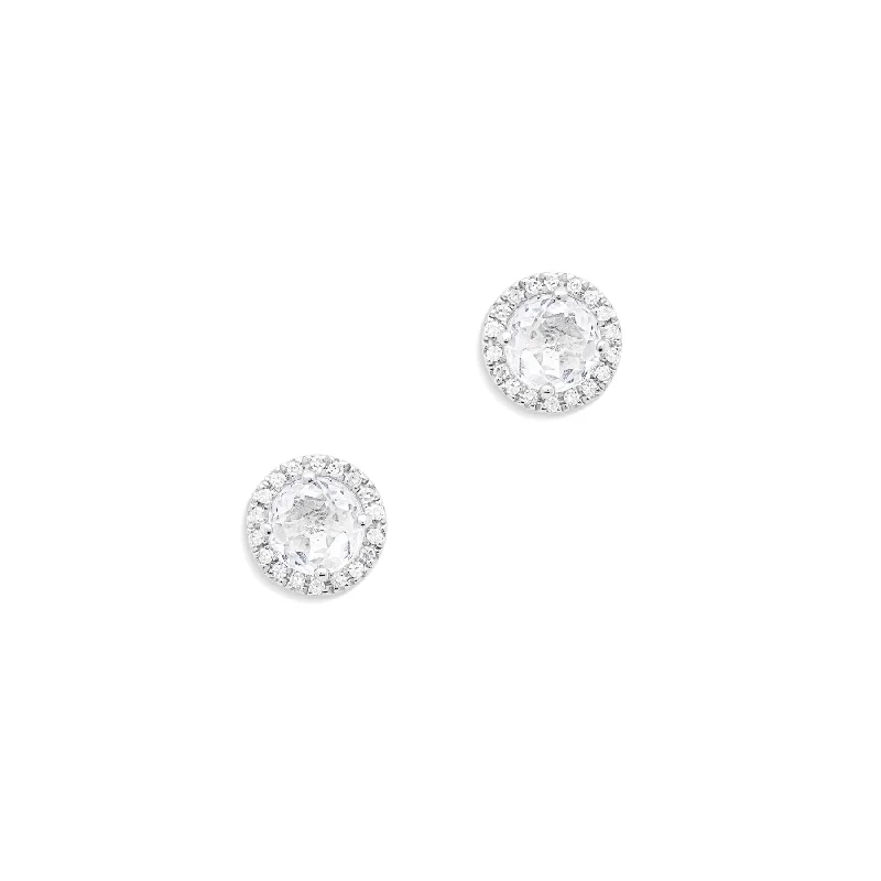 geometric earrings for women -14KT White Gold White Topaz Diamond Teresa Stud Earrings