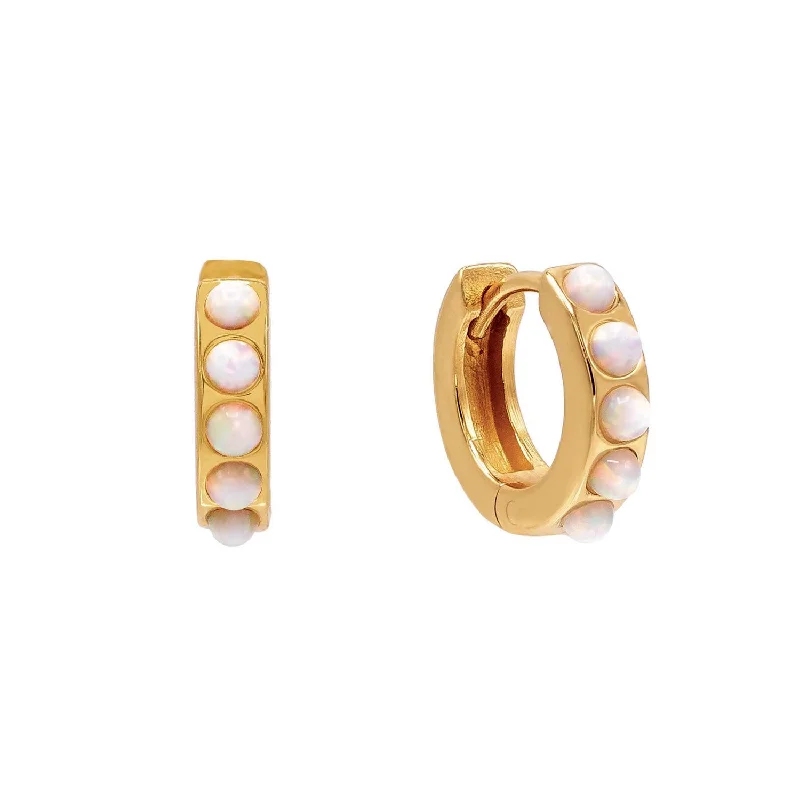 modern earrings for brides -Opal Huggie Earrings