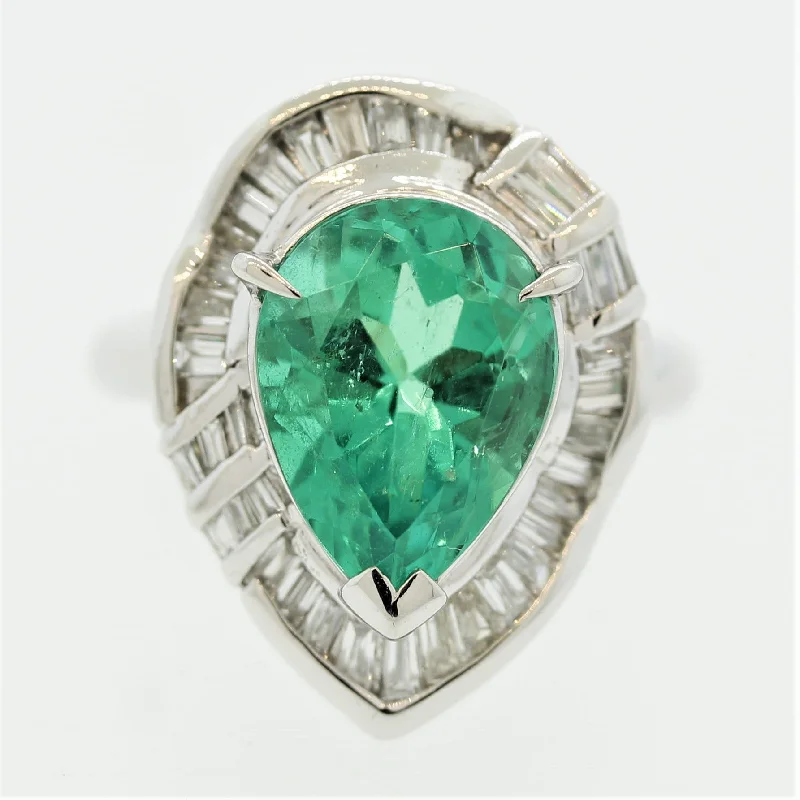 simple diamond engagement rings -Fine Colombian Emerald Diamond Platinum Ring, GIA Certified