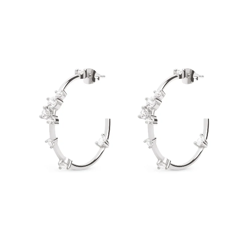 chandelier earrings for women -Comete Hoop Silver Earrings