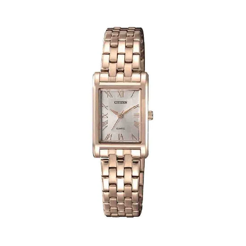 Citizen Ladies Rectangle Rose Tone Watch EJ6123-56A