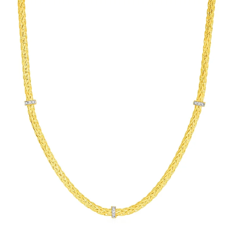 elegant silver necklaces for women -Woven Rope Necklace with Diamond Accents in 14k Yellow Gold