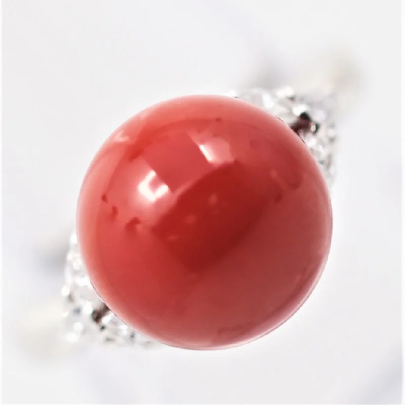 affordable diamond engagement rings for women -Ox Blood Coral Diamond Platinum Ring