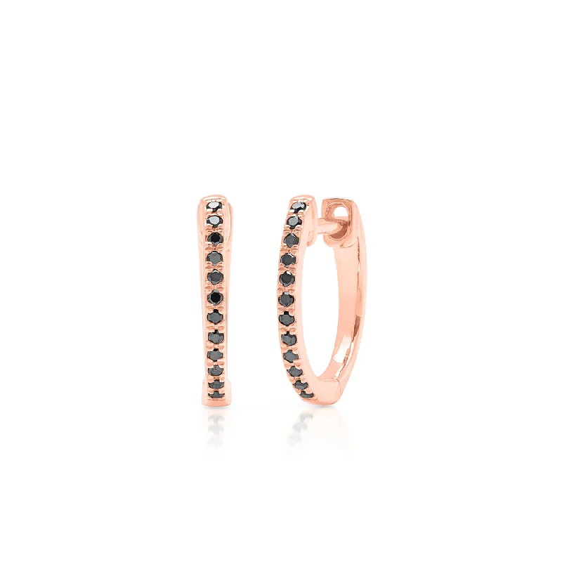 cute earrings for women -14KT Rose Gold Black Diamond Zoe Huggie Earrings