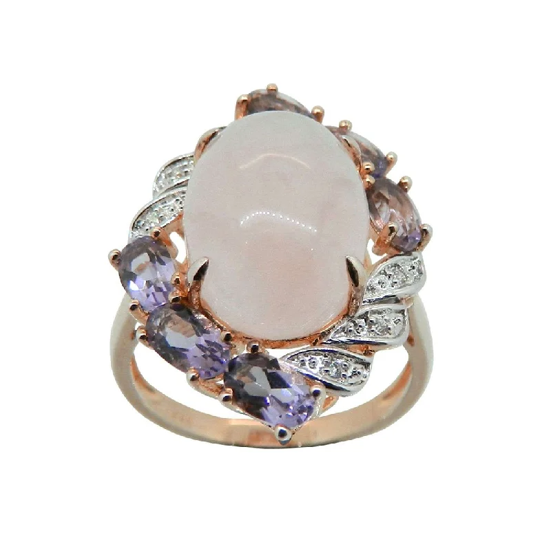 stylish and affordable necklaces for women -9ct Rose Gold Rose Quartz and Amethyst Diamond Set Dress Ring