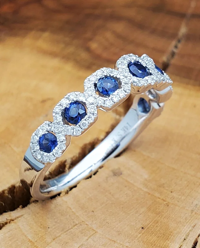 eternity diamond engagement rings -14K White Gold Blue Sapphire Diamond Band