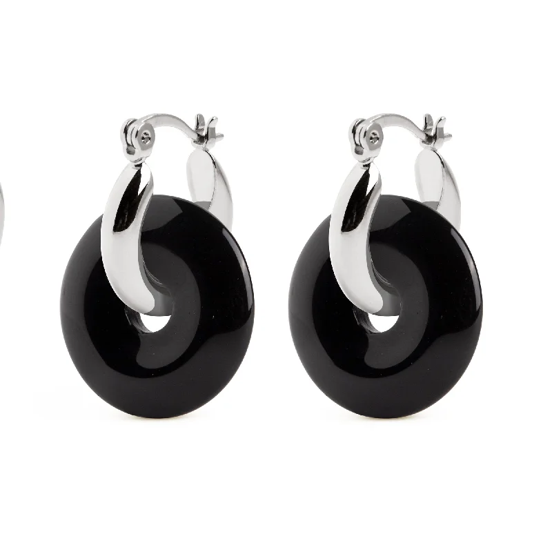 round earrings for women -Bella Onyx Hoop Earrings