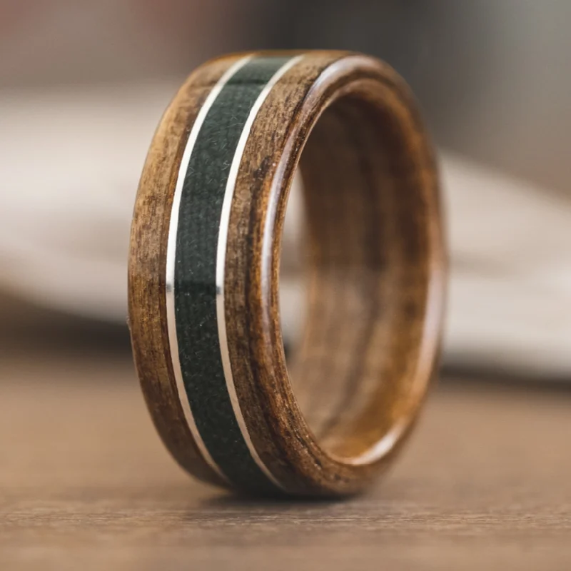 unique gemstone engagement rings -The Air Force | Men's Wood Wedding Band with Air Force Flight Suit & Dual Metal Inlays