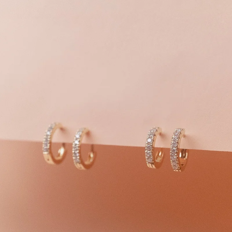 matching earrings and necklace sets -Diamond Huggie Hoop Earrings, Solid 14k Gold, Single / Pair