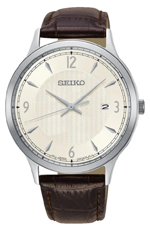 Seiko Men's White Face Brown Leather Watch