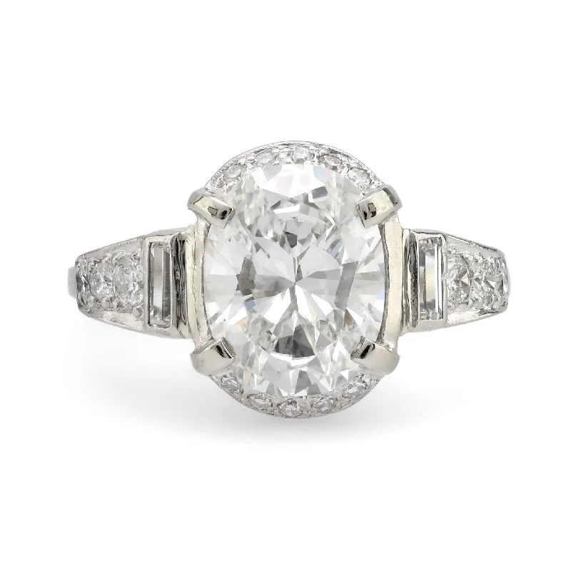 affordable wedding engagement rings -Art Deco GIA 2.21 carat oval cut diamond platinum ring