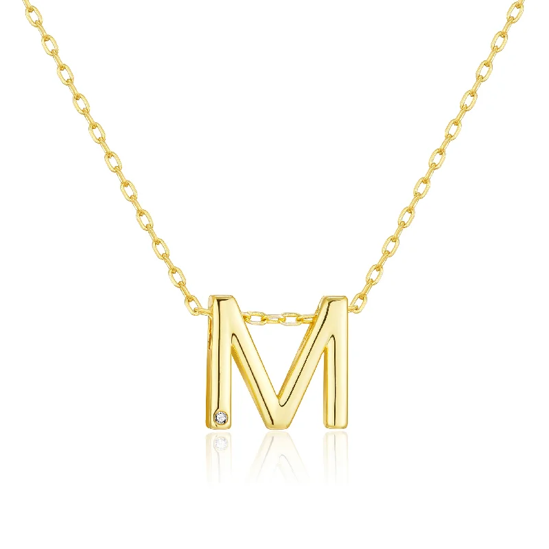 matching necklace and bracelet sets for women -Gold Plated Initial Necklace Letter M Created with Zircondia® Crystals