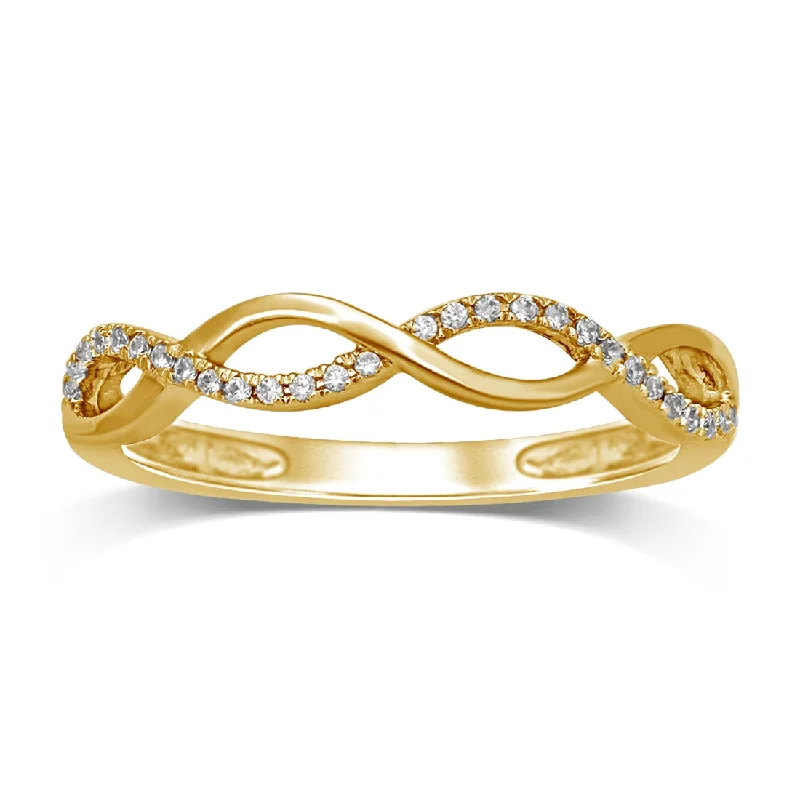 bridal necklaces for women -9ct Yellow Gold 0.08ct Diamond Plait Stackable Ring