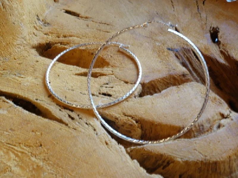 lightweight earrings for women -60cm Diamond Cut Solid Silver  HOOP Earrings