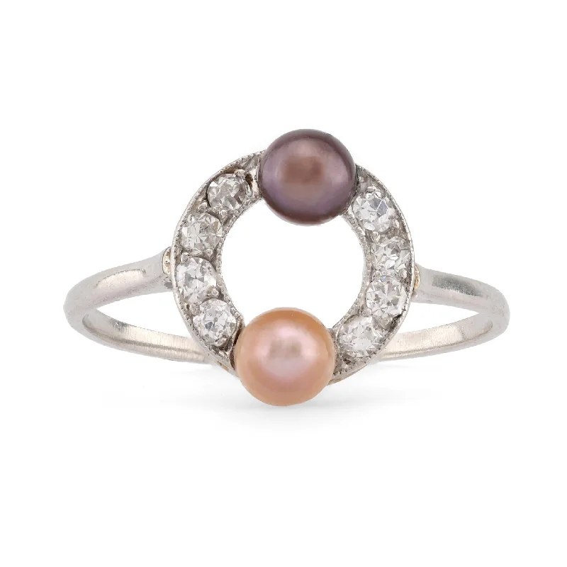 radiant-cut engagement rings for women -Edwardian Pearl Diamond Platinum Ring