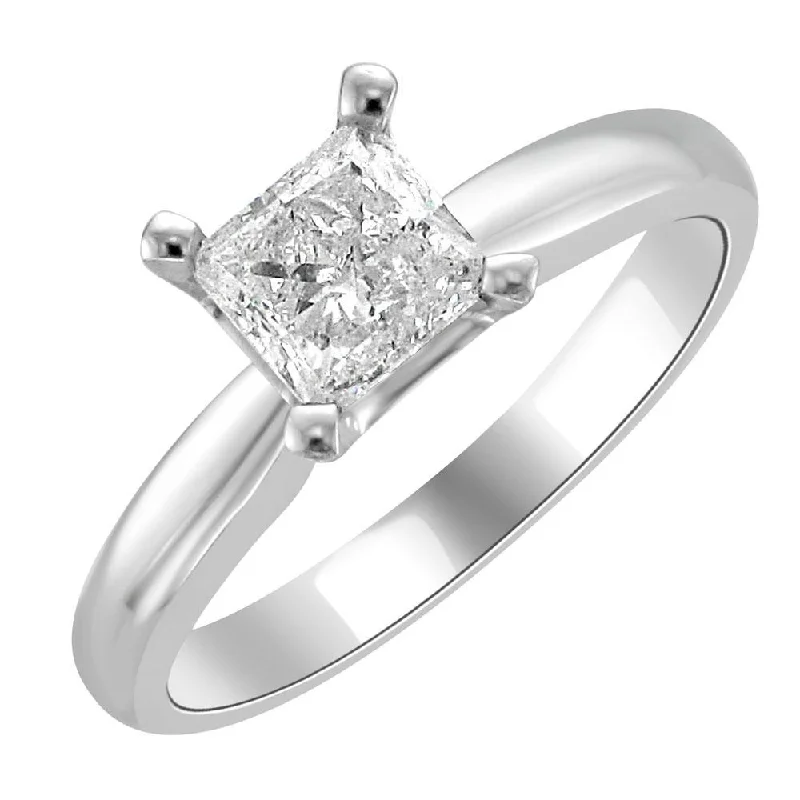 yellow gold engagement rings for women -14KT WHITE GOLD 1.00CT PRINCESS DIAMOND SOLITAIRE RING