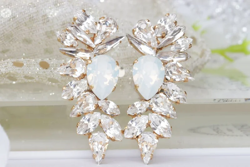 trendy earrings for women -White Opal Earrings