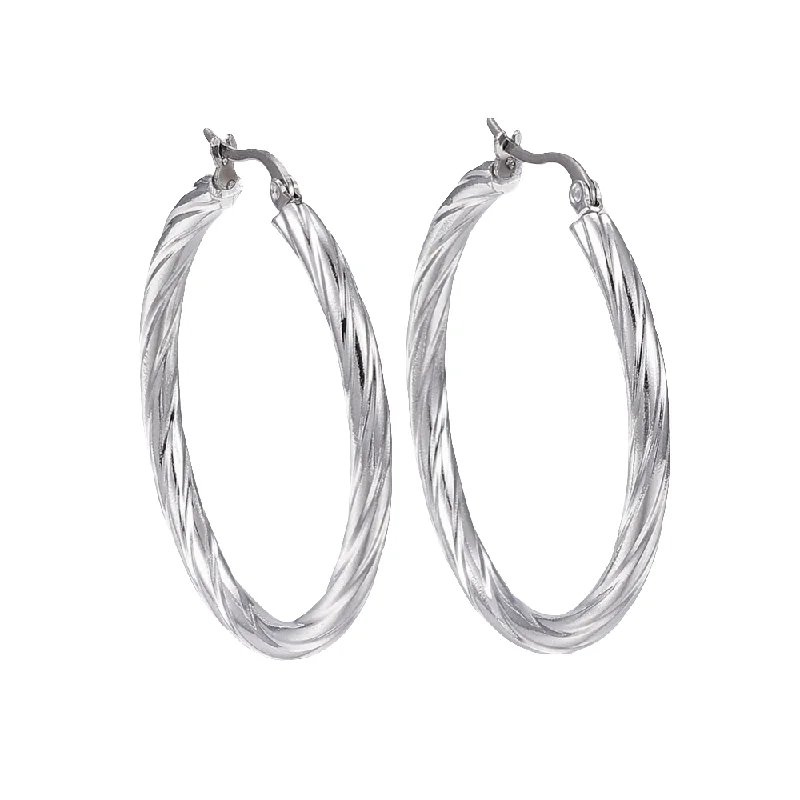 gemstone earrings for women -Stainless Steel 40mm Twisted Hoop  Hypoallergenic Earrings