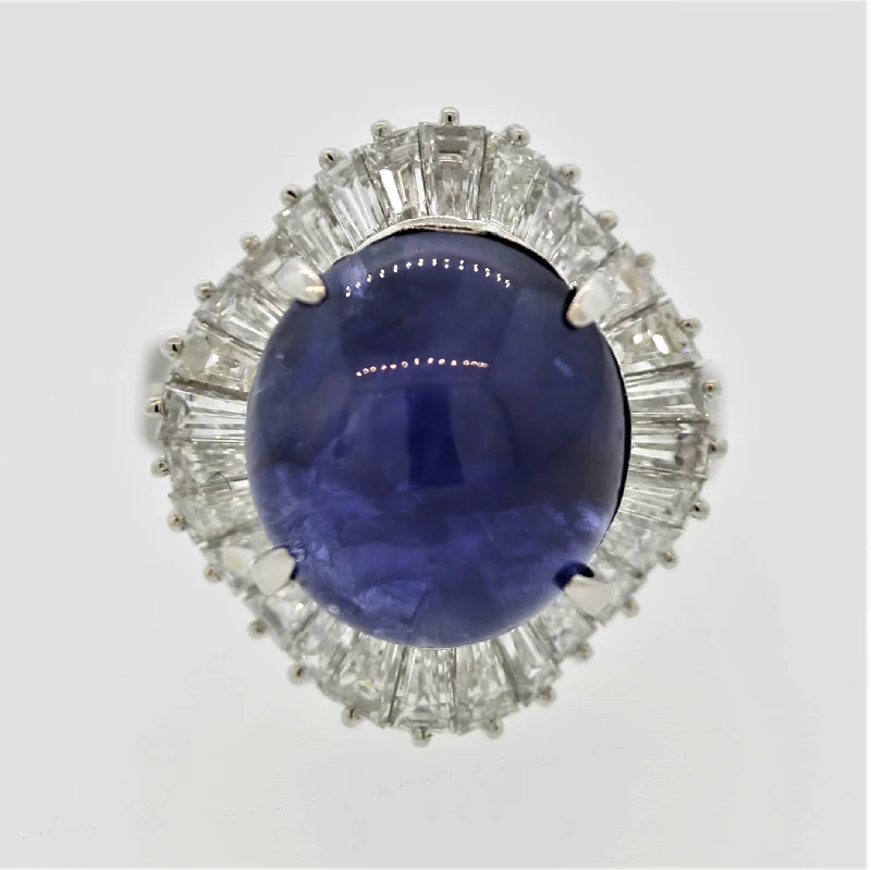 vintage diamond engagement rings for women -Fine Royal Blue Star Sapphire Diamond Platinum Ring