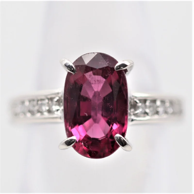 personalized engagement rings for women -Rubellite Tourmaline Diamond Platinum Ring