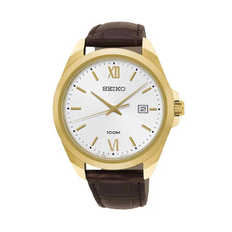 Seiko Men's Gold Case Brown Leather Watch