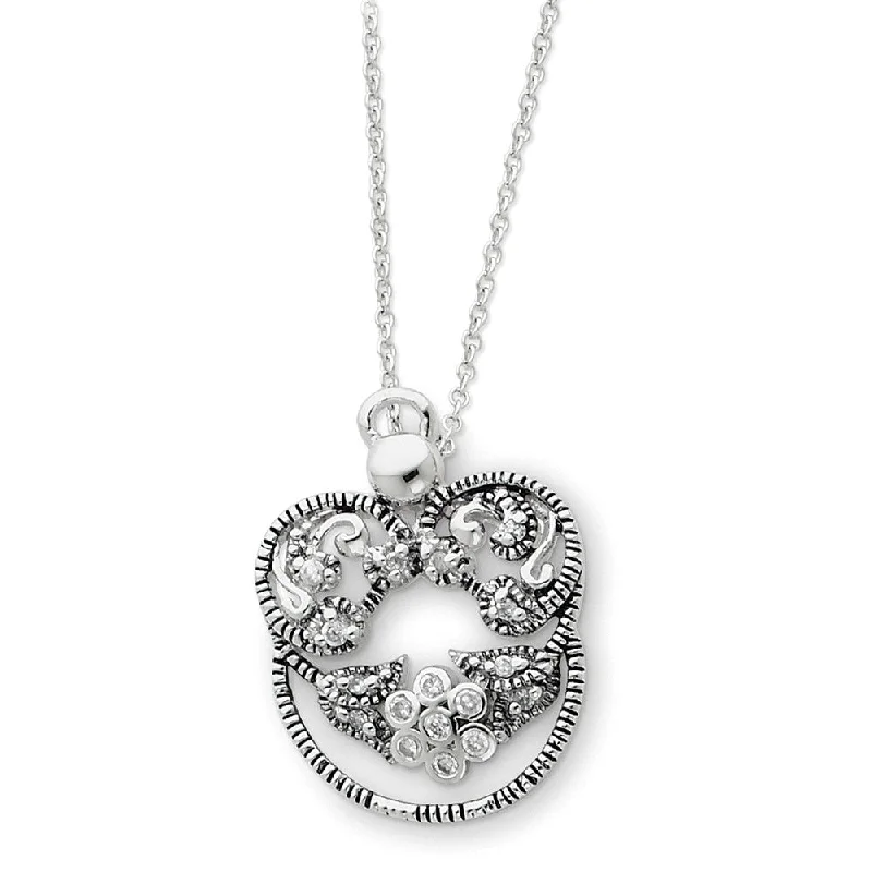 sparkling pendant necklaces for women -Rhodium Plated Sterling Silver & CZ Angel of Grace Necklace, 18 Inch