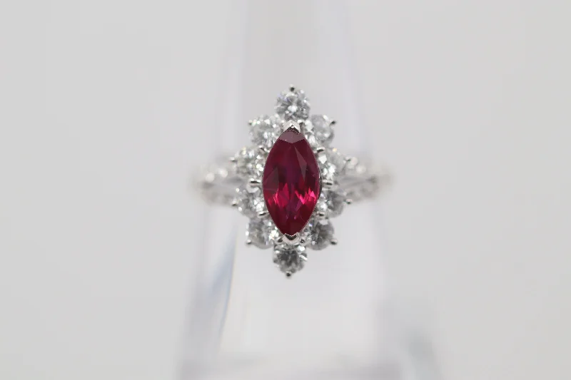 cushion cut engagement rings for women -Burmese Ruby Diamond Platinum Ring, GIA Certified